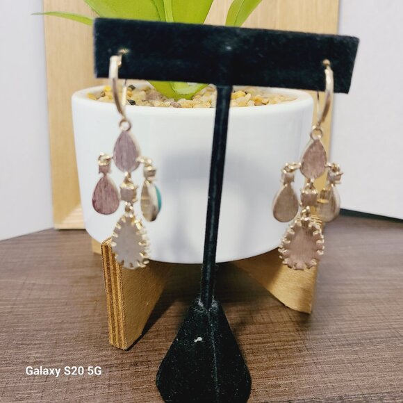Unknown Brand Turquoise and Gold Tone Dangle Drop Earrings Pre-Owned Ladies - Picture 4 of 4
